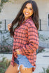 Relaxed Fit Plaid Button Front Boyfriend Shirt