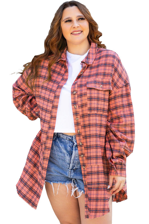 Relaxed Fit Plaid Button Front Boyfriend Shirt