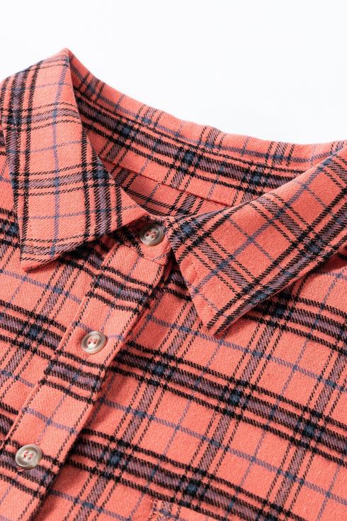 Relaxed Fit Plaid Button Front Boyfriend Shirt