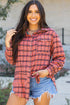 Relaxed Fit Plaid Button Front Boyfriend Shirt