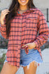 Relaxed Fit Plaid Button Front Boyfriend Shirt