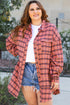 Relaxed Fit Plaid Button Front Boyfriend Shirt