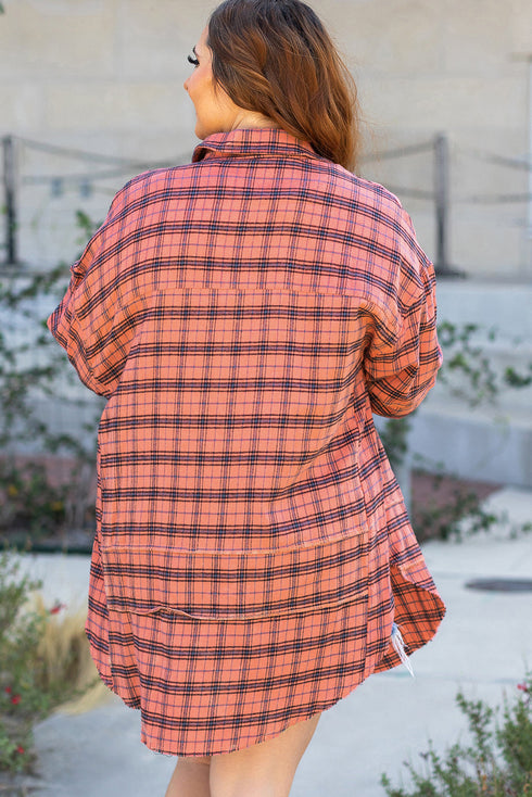 Relaxed Fit Plaid Button Front Boyfriend Shirt