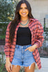 Relaxed Fit Plaid Button Front Boyfriend Shirt