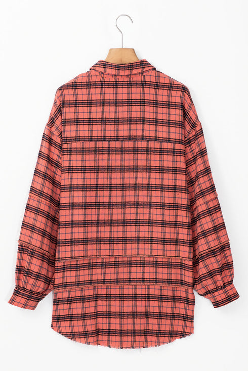 Relaxed Fit Plaid Button Front Boyfriend Shirt