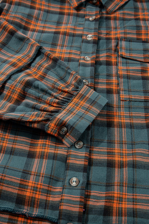 Relaxed Fit Plaid Button Front Boyfriend Shirt