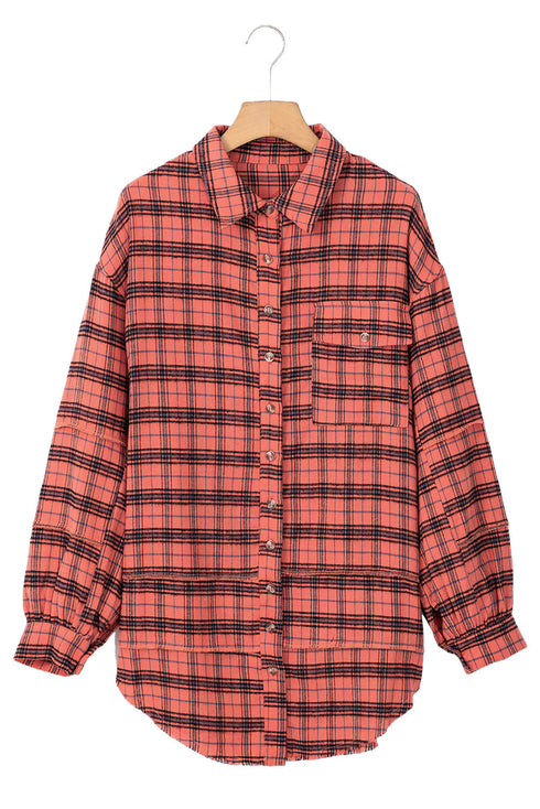Relaxed Fit Plaid Button Front Boyfriend Shirt