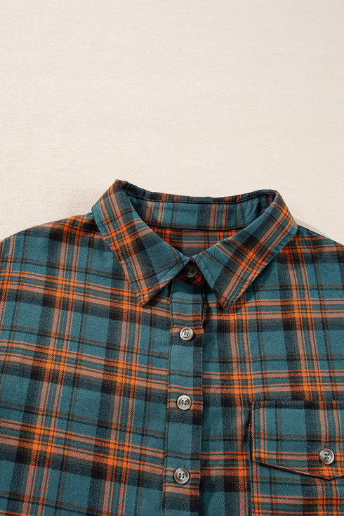 Relaxed Fit Plaid Button Front Boyfriend Shirt