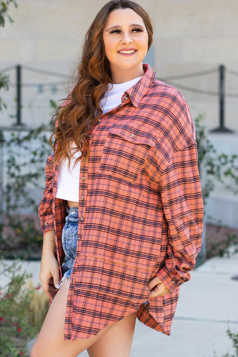 Relaxed Fit Plaid Button Front Boyfriend Shirt