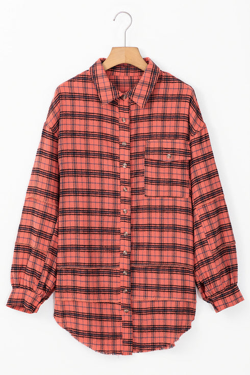 Relaxed Fit Plaid Button Front Boyfriend Shirt
