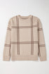 Relaxed Fit Plaid Pattern Crew Neck Pullover Sweater
