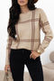 Relaxed Fit Plaid Pattern Crew Neck Pullover Sweater