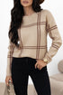 Relaxed Fit Plaid Pattern Crew Neck Pullover Sweater
