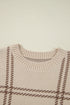 Relaxed Fit Plaid Pattern Crew Neck Pullover Sweater