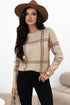 Relaxed Fit Plaid Pattern Crew Neck Pullover Sweater