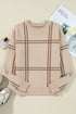 Relaxed Fit Plaid Pattern Crew Neck Pullover Sweater