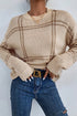 Relaxed Fit Plaid Pattern Crew Neck Pullover Sweater