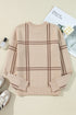 Relaxed Fit Plaid Pattern Crew Neck Pullover Sweater
