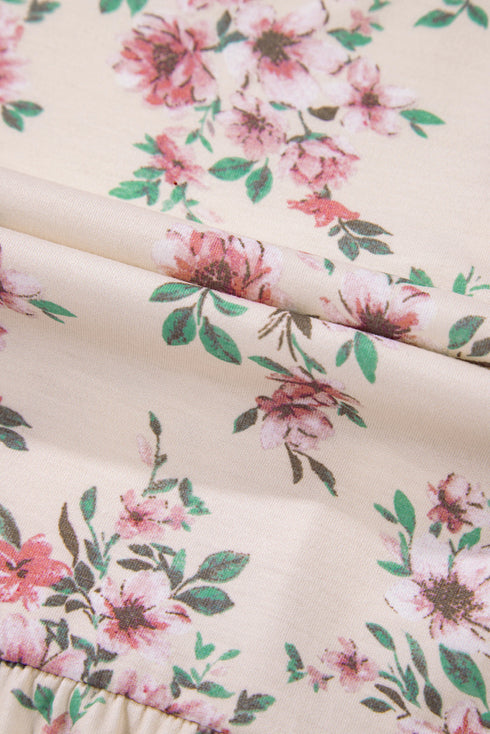 Relaxed Fit Pleated Texture Floral Print Blouse