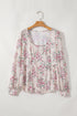 Relaxed Fit Pleated Texture Floral Print Blouse