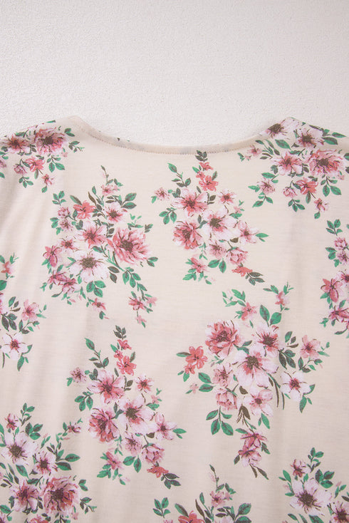 Relaxed Fit Pleated Texture Floral Print Blouse