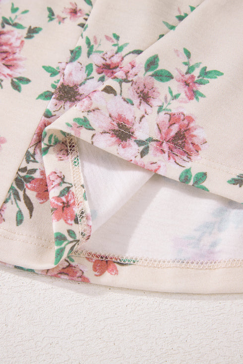 Relaxed Fit Pleated Texture Floral Print Blouse