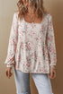 Relaxed Fit Pleated Texture Floral Print Blouse