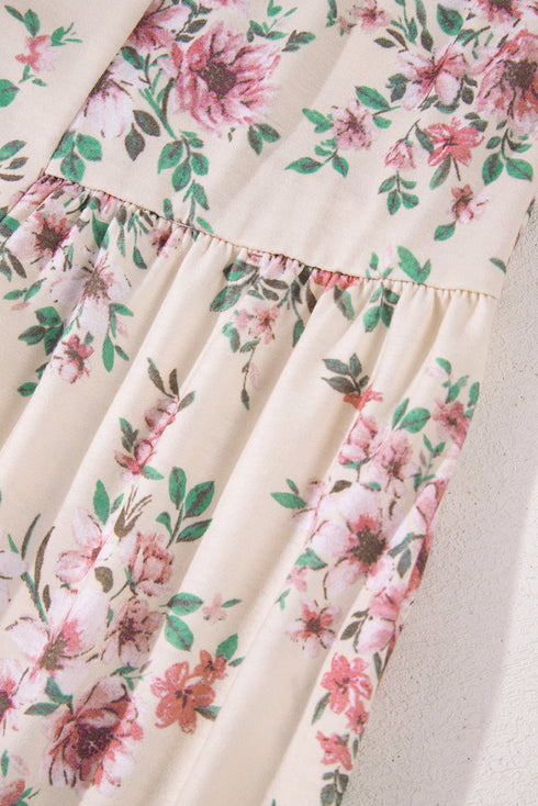 Relaxed Fit Pleated Texture Floral Print Blouse