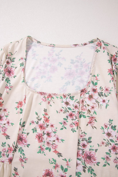 Relaxed Fit Pleated Texture Floral Print Blouse
