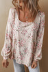 Relaxed Fit Pleated Texture Floral Print Blouse