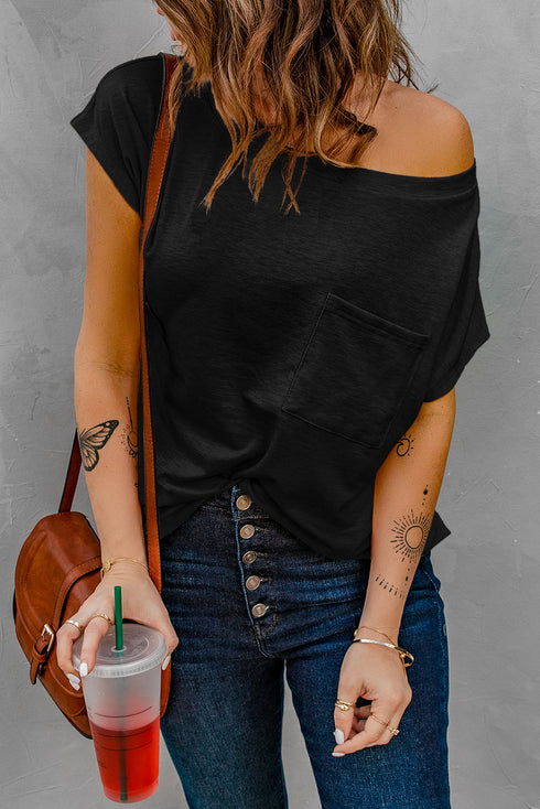 Relaxed Fit Pocketed Short Sleeve Side Slit Tee