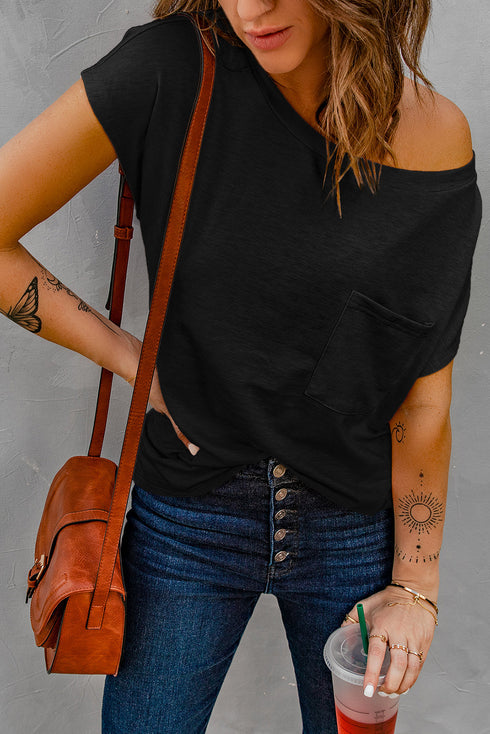 Relaxed Fit Pocketed Short Sleeve Side Slit Tee