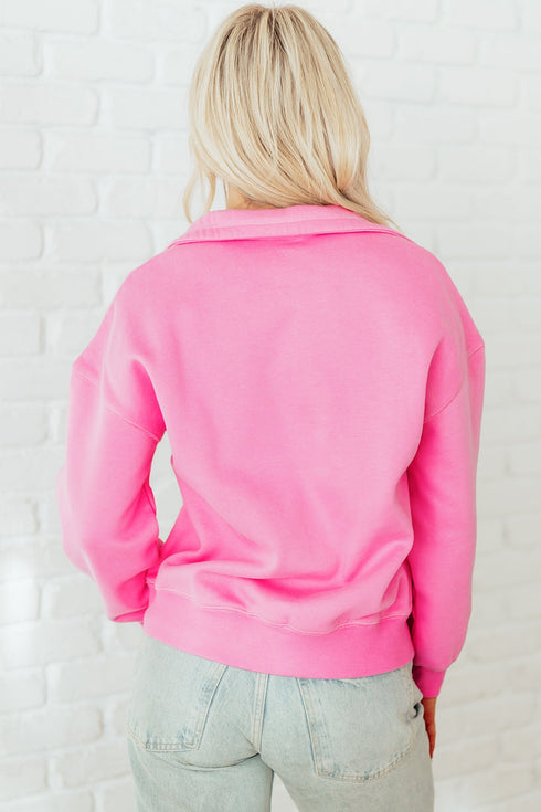 Relaxed Fit Quarter Snap Fleece Pullover Sweatshirt