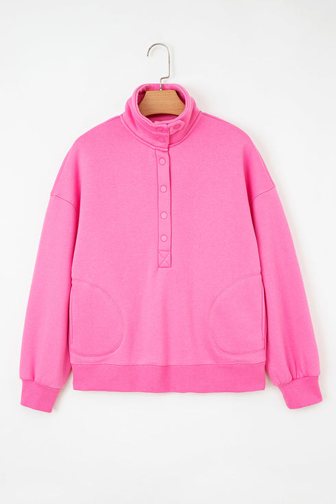 Relaxed Fit Quarter Snap Fleece Pullover Sweatshirt