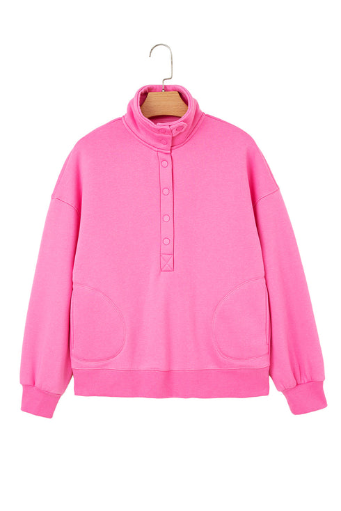 Relaxed Fit Quarter Snap Fleece Pullover Sweatshirt