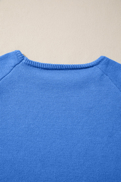 Relaxed Fit Raglan Sleeve Crew Neck Pullover Sweater