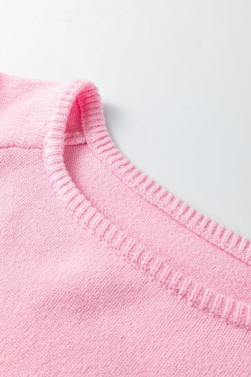 Relaxed Fit Raglan Sleeve Crew Neck Pullover Sweater