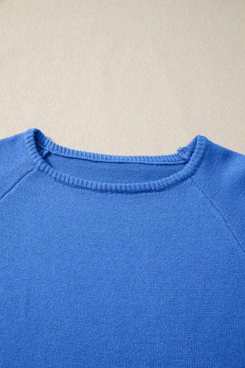 Relaxed Fit Raglan Sleeve Crew Neck Pullover Sweater