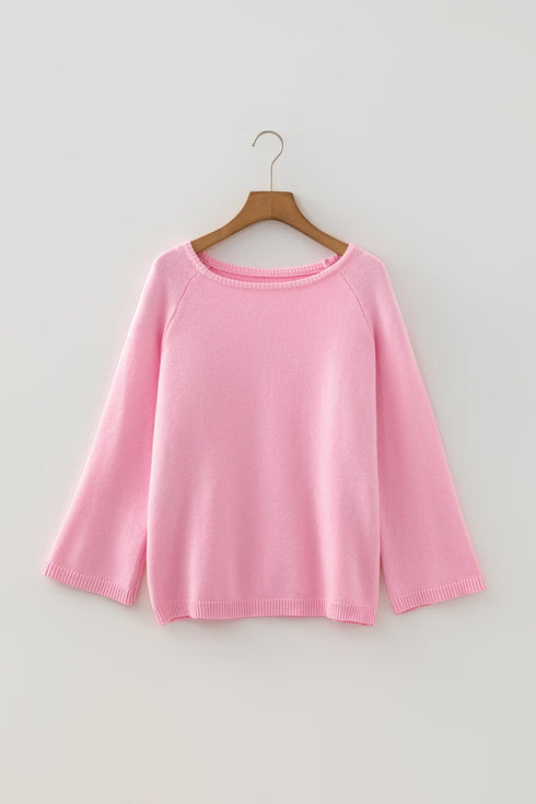 Relaxed Fit Raglan Sleeve Crew Neck Pullover Sweater