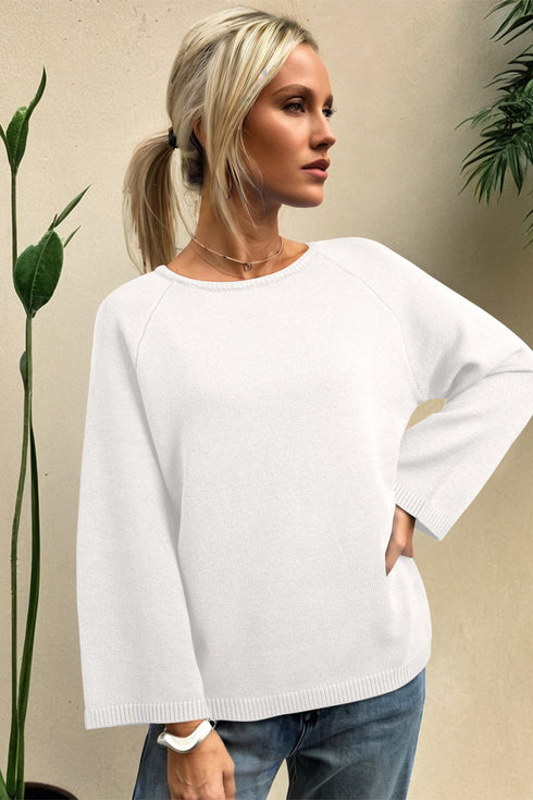 Relaxed Fit Raglan Sleeve Crew Neck Pullover Sweater