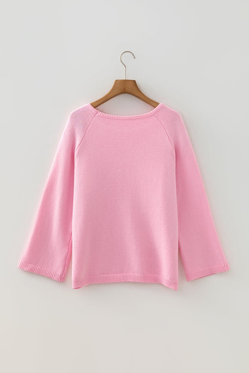 Relaxed Fit Raglan Sleeve Crew Neck Pullover Sweater