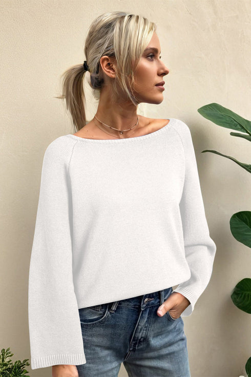 Relaxed Fit Raglan Sleeve Crew Neck Pullover Sweater