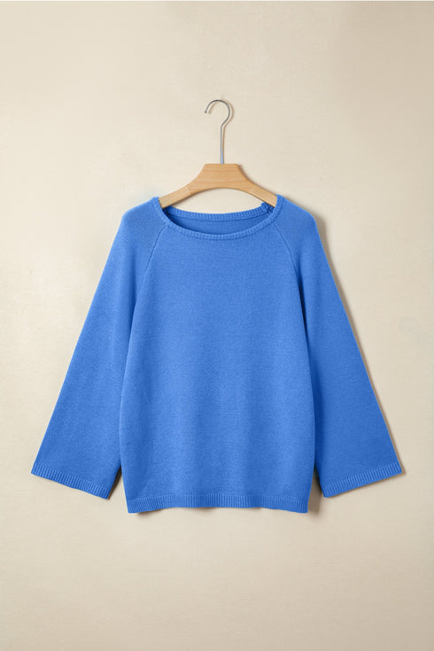 Relaxed Fit Raglan Sleeve Crew Neck Pullover Sweater