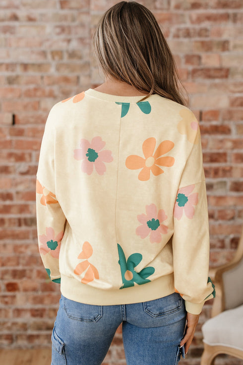 Relaxed Fit Retro Floral Print Pullover Sweatshirt