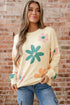 Relaxed Fit Retro Floral Print Pullover Sweatshirt
