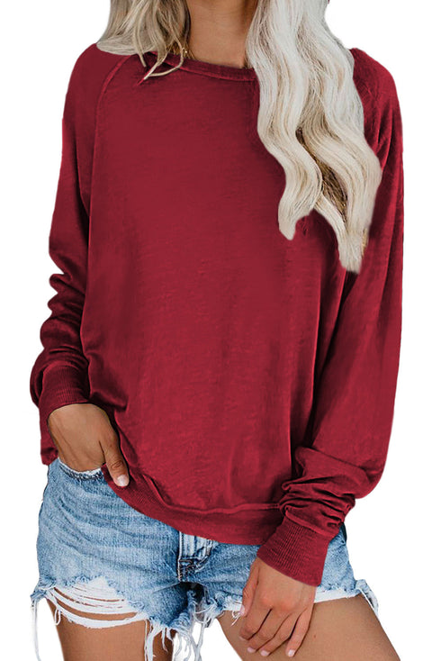 Relaxed Fit Ribbed Trim Crew Neck Sweatshirt