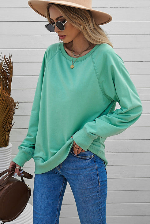 Relaxed Fit Ribbed Trim Crew Neck Sweatshirt