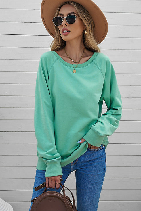 Relaxed Fit Ribbed Trim Crew Neck Sweatshirt