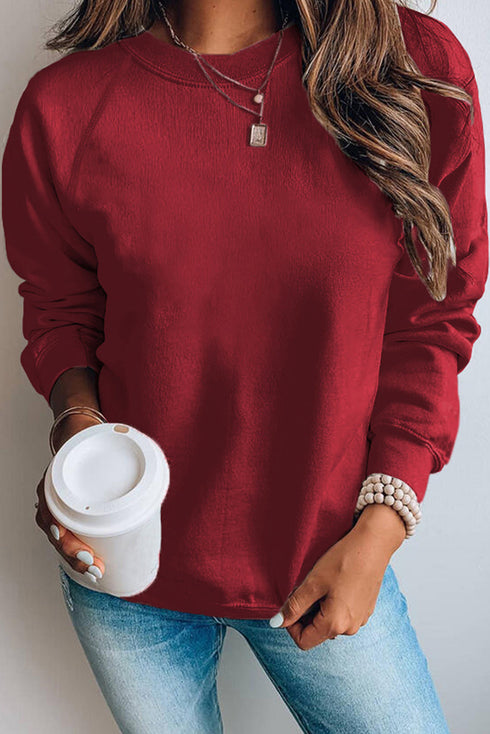 Relaxed Fit Ribbed Trim Crew Neck Sweatshirt