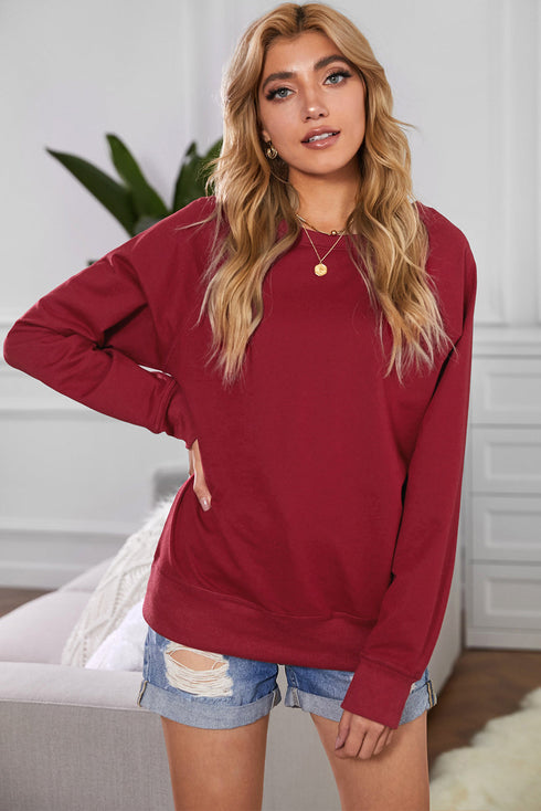 Relaxed Fit Ribbed Trim Crew Neck Sweatshirt